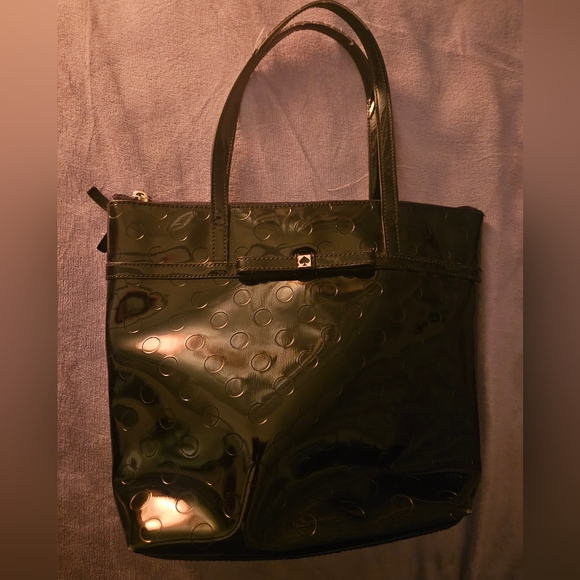 Authentic Kate Spade Black Leather Patent Tote Bag with Gold Hardware - Picture 1 of 6